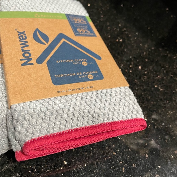 NORWEX Diamond Textured Kitchen Towel & Cloth Set Graphite with Pomegranate Trim - Picture 15 of 16